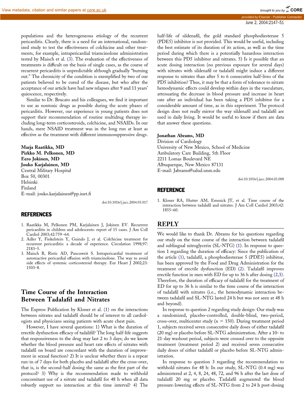 Time Course of the Interaction Between Tadalafil and Nitrates