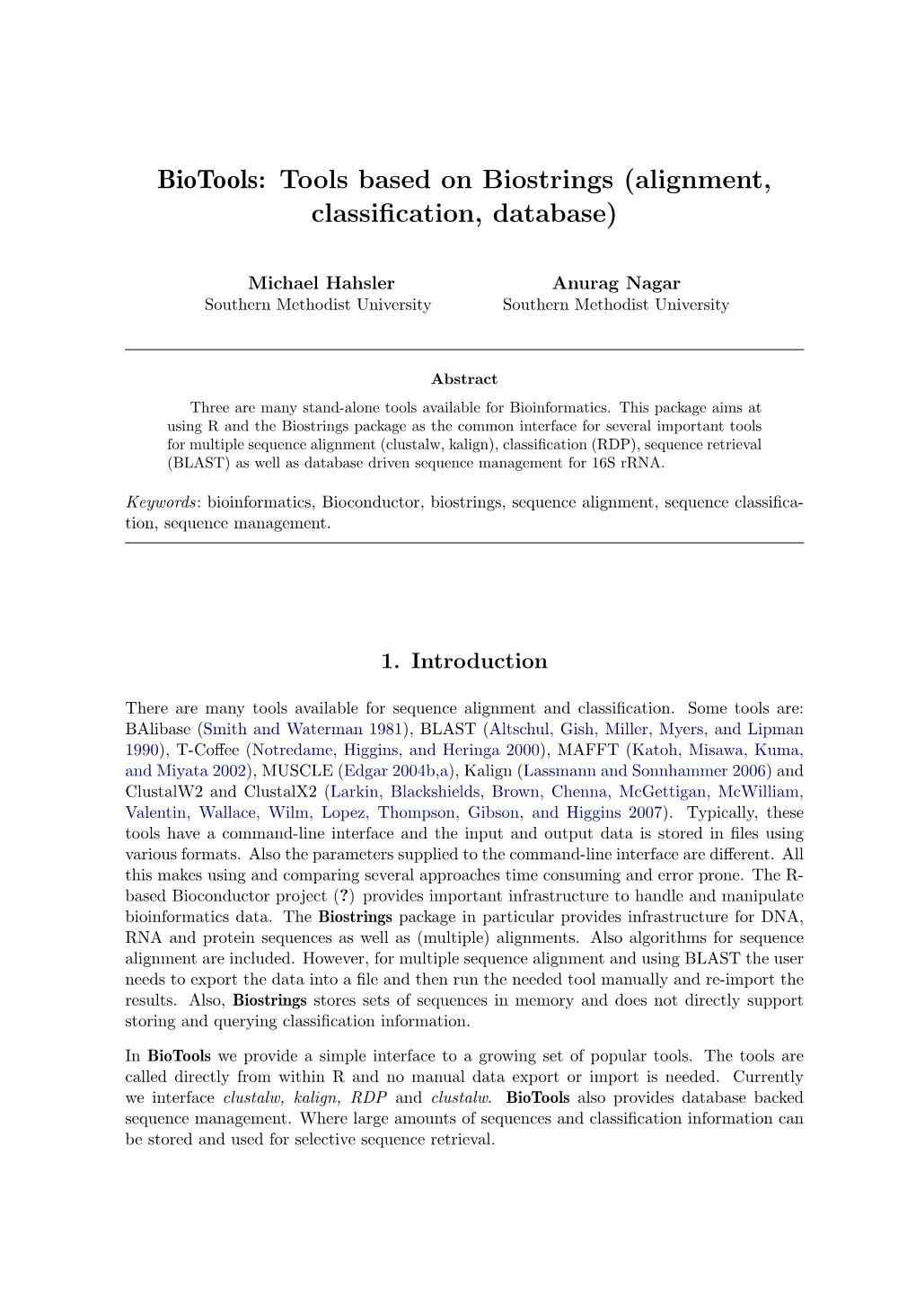 Biotools: Tools Based on Biostrings (Alignment, Classiﬁcation, Database)