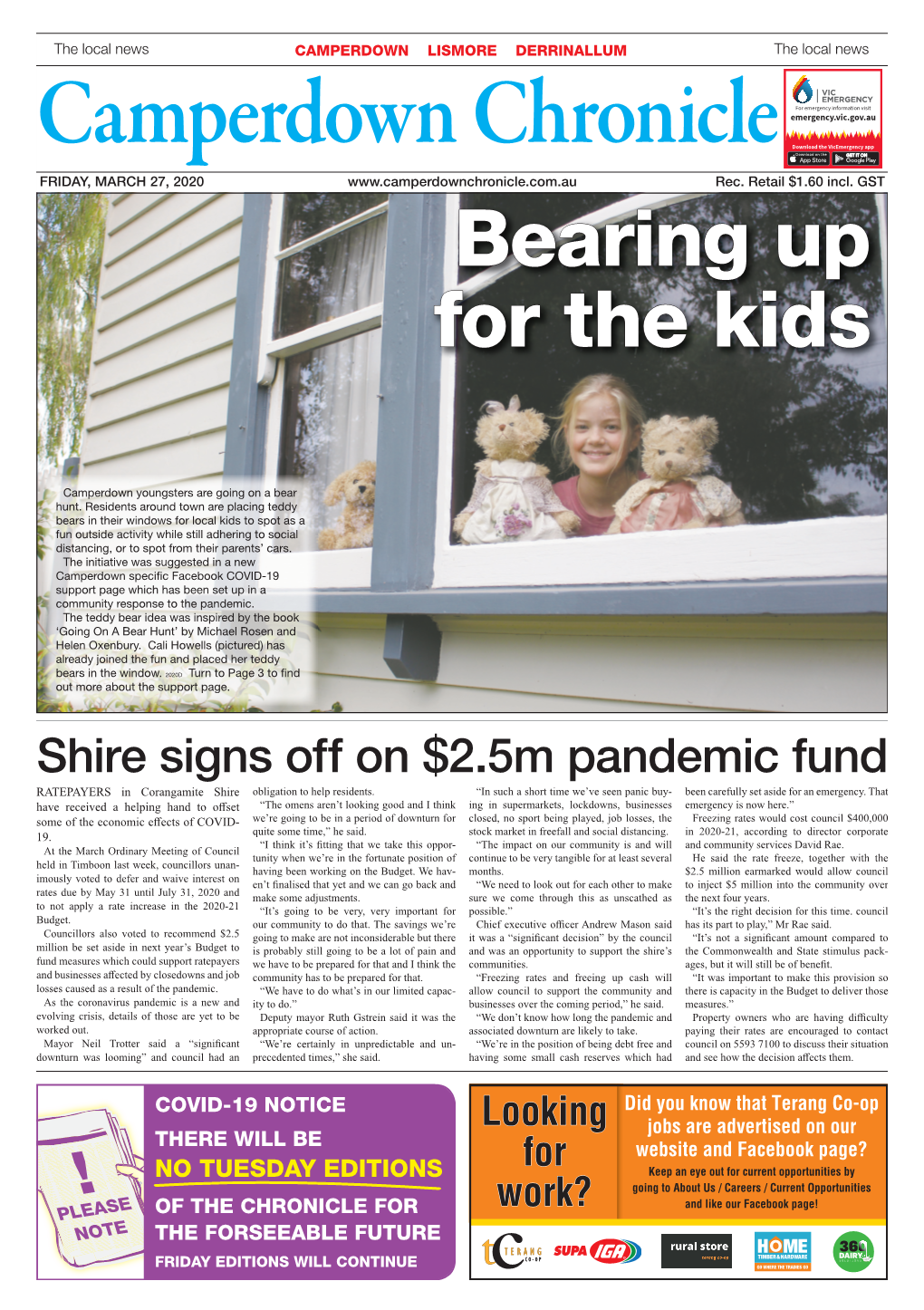 Shire Signs Off on $2.5M Pandemic Fund RATEPAYERS in Corangamite Shire Obligation to Help Residents