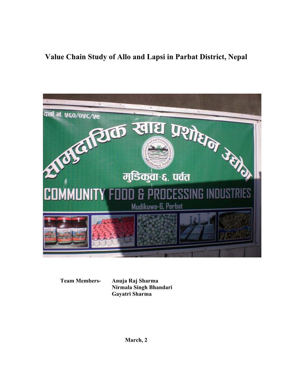 Value Chain Study of Allo and Lapsi in Parbat District, Nepal
