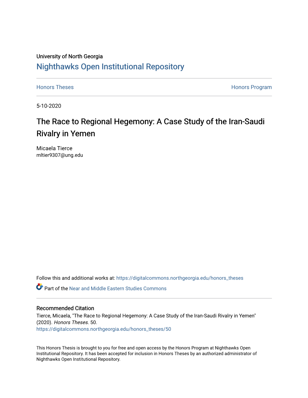 The Race to Regional Hegemony: a Case Study of the Iran-Saudi Rivalry in Yemen