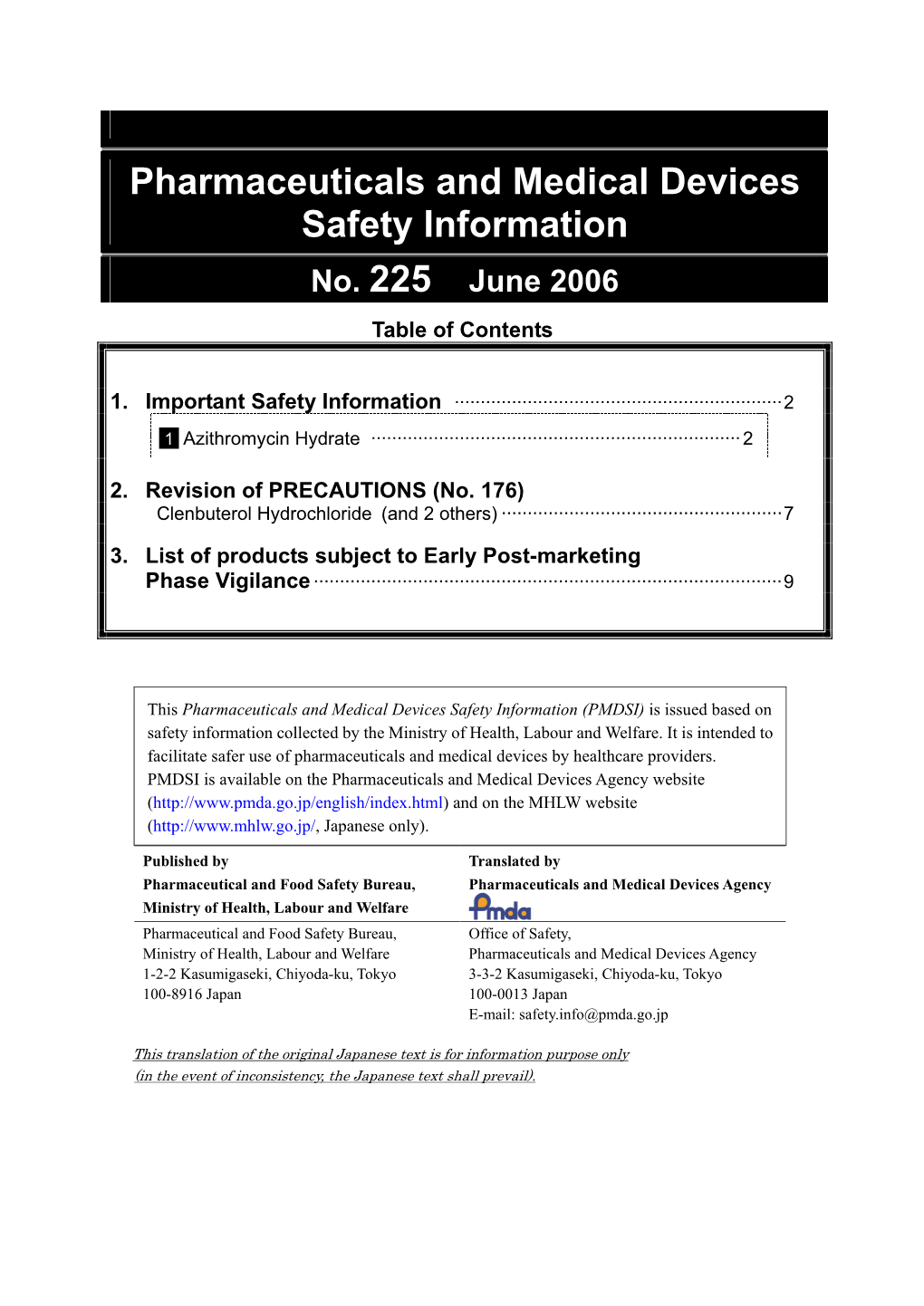 Pharmaceuticals and Medical Devices Safety Information No