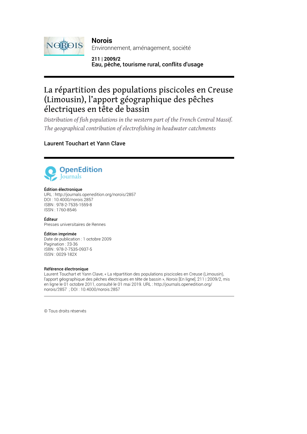 (Limousin\), L'apport Géographique Des Pêches Électriques En Tête De