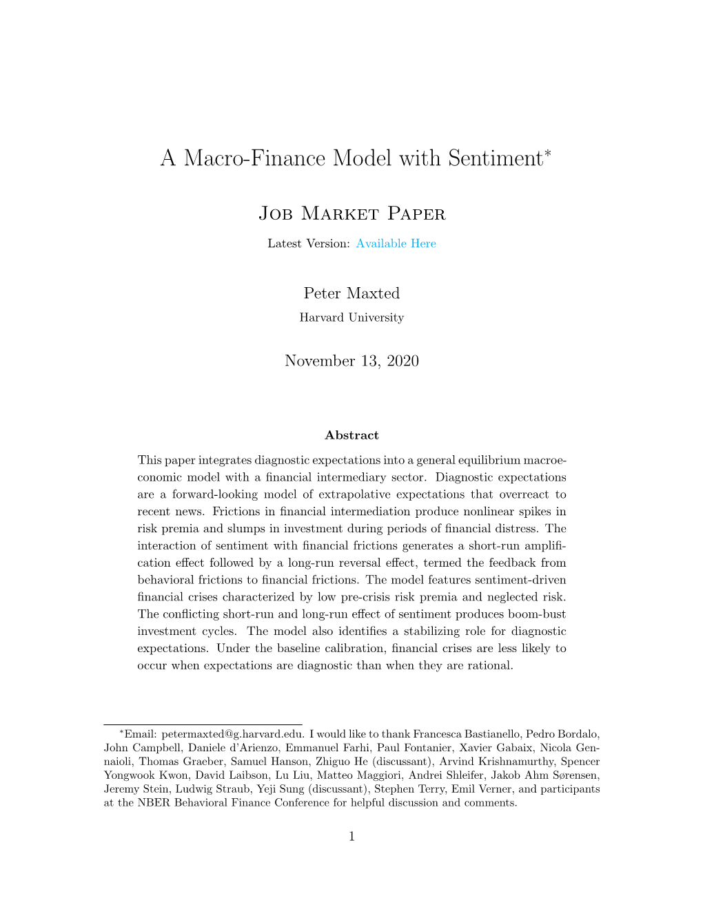 A Macro-Finance Model with Sentiment∗