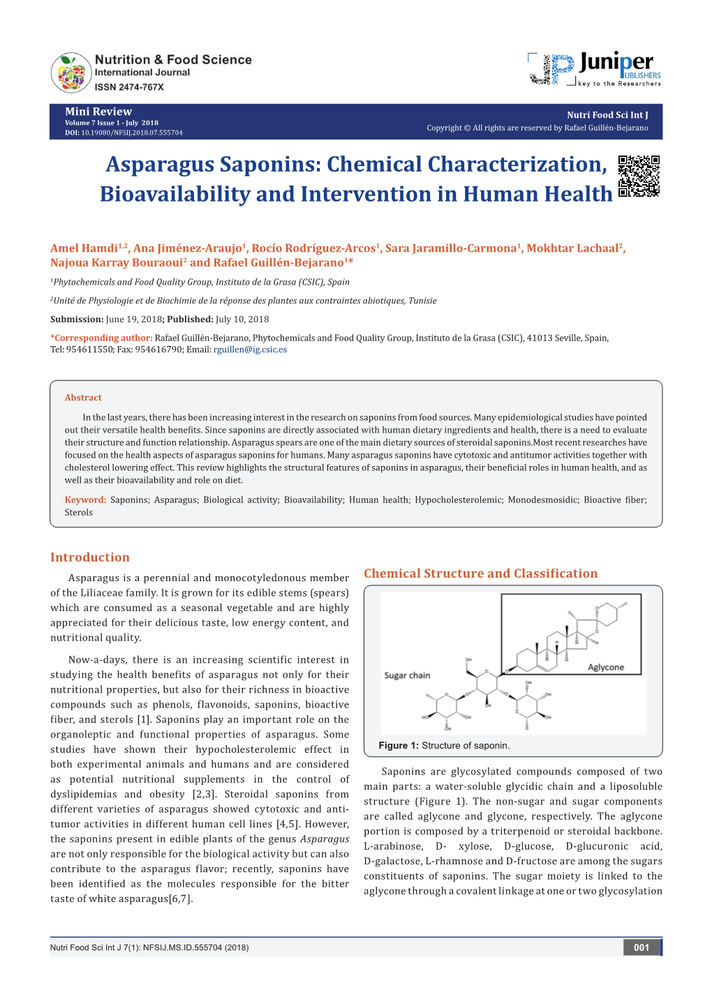 Asparagus Saponins: Chemical Characterization, Bioavailability and Intervention in Human Health