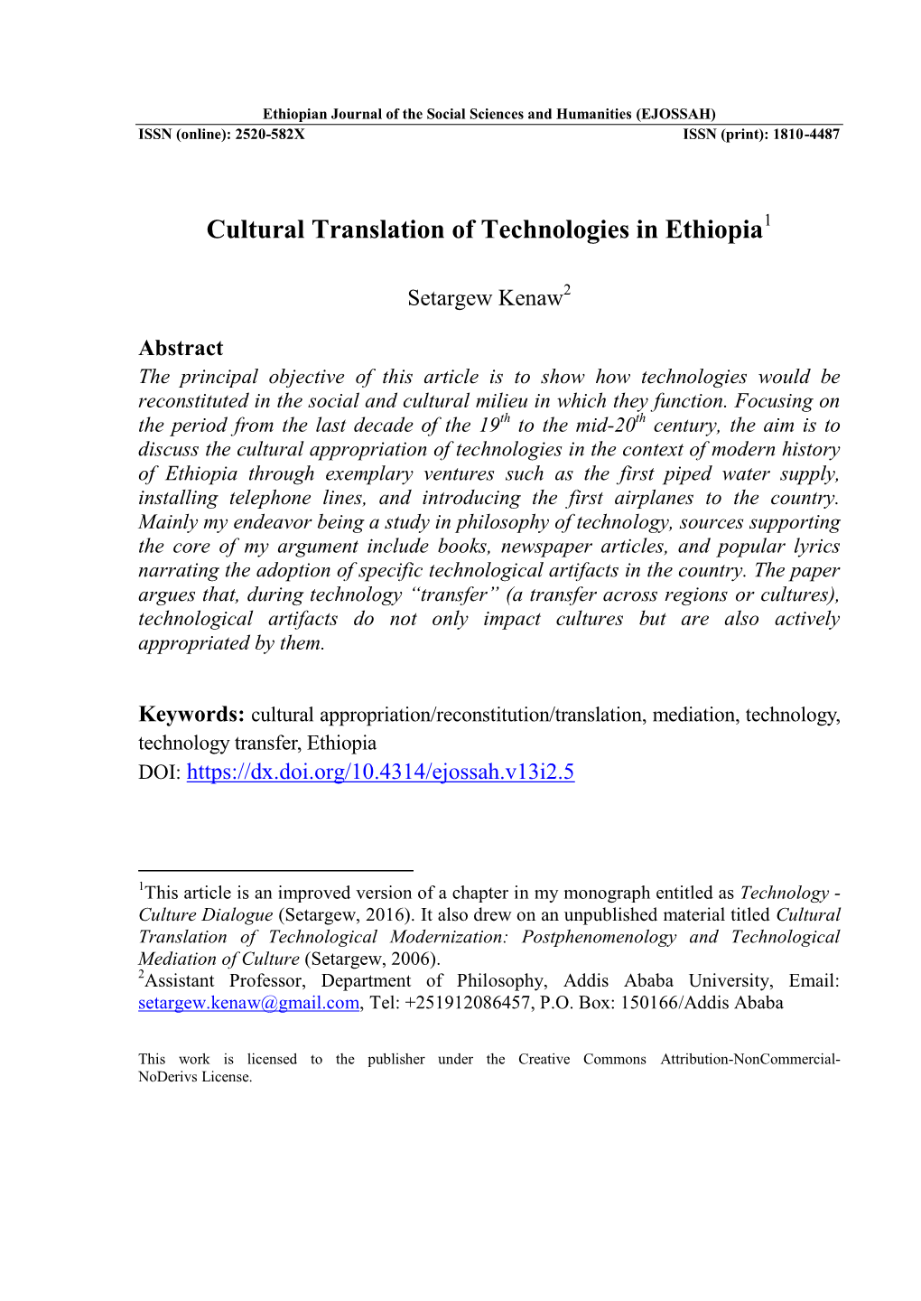 Cultural Translation of Technologies in Ethiopia1