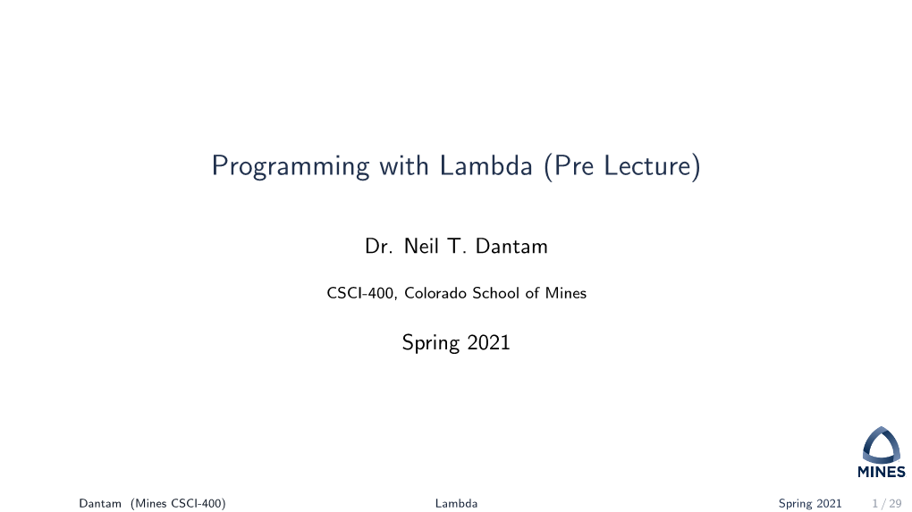 Programming with Lambda (Pre Lecture)