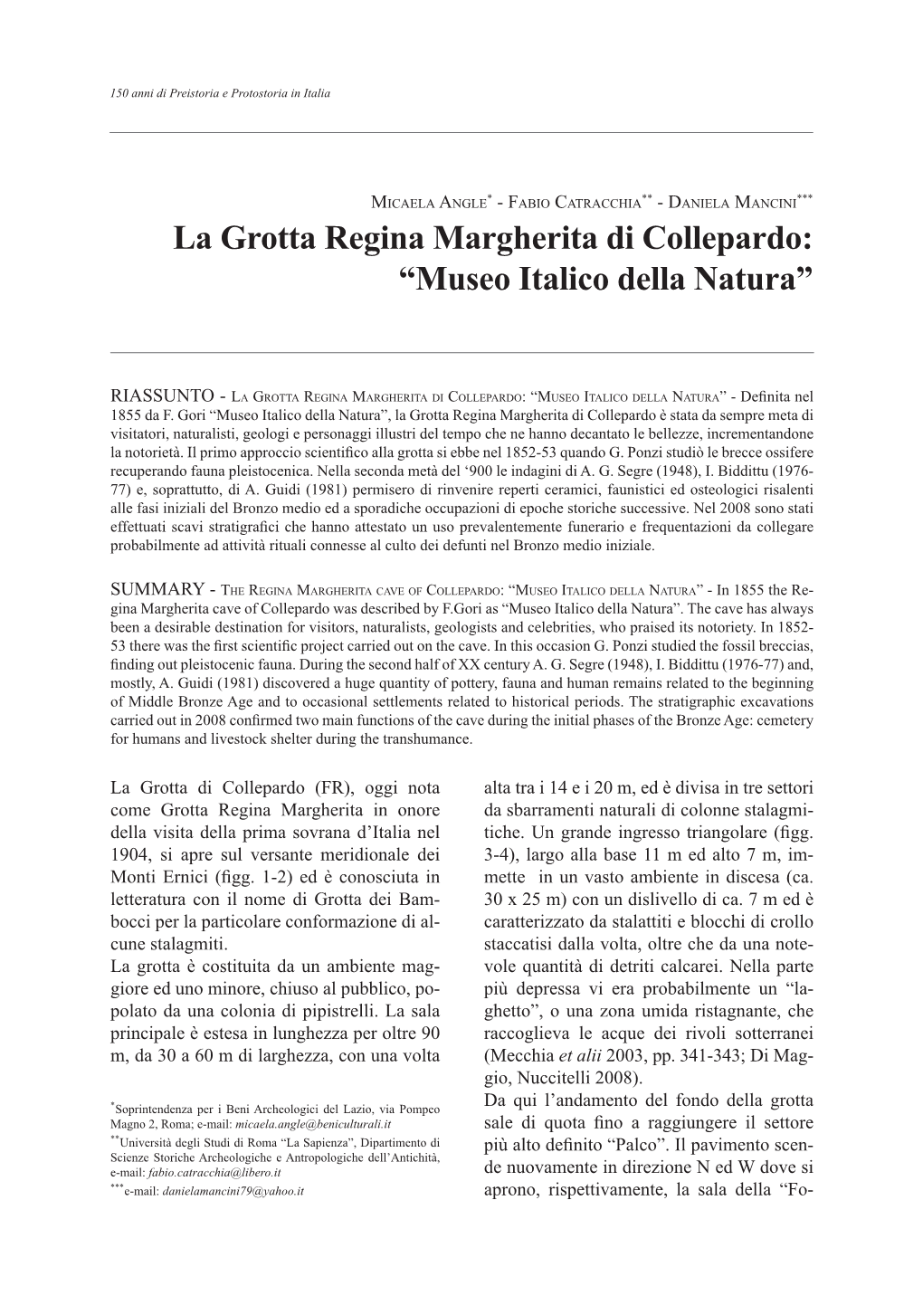 La Grotta Regina Margherita Di Collepardo: “Museo Italico Della Natura”