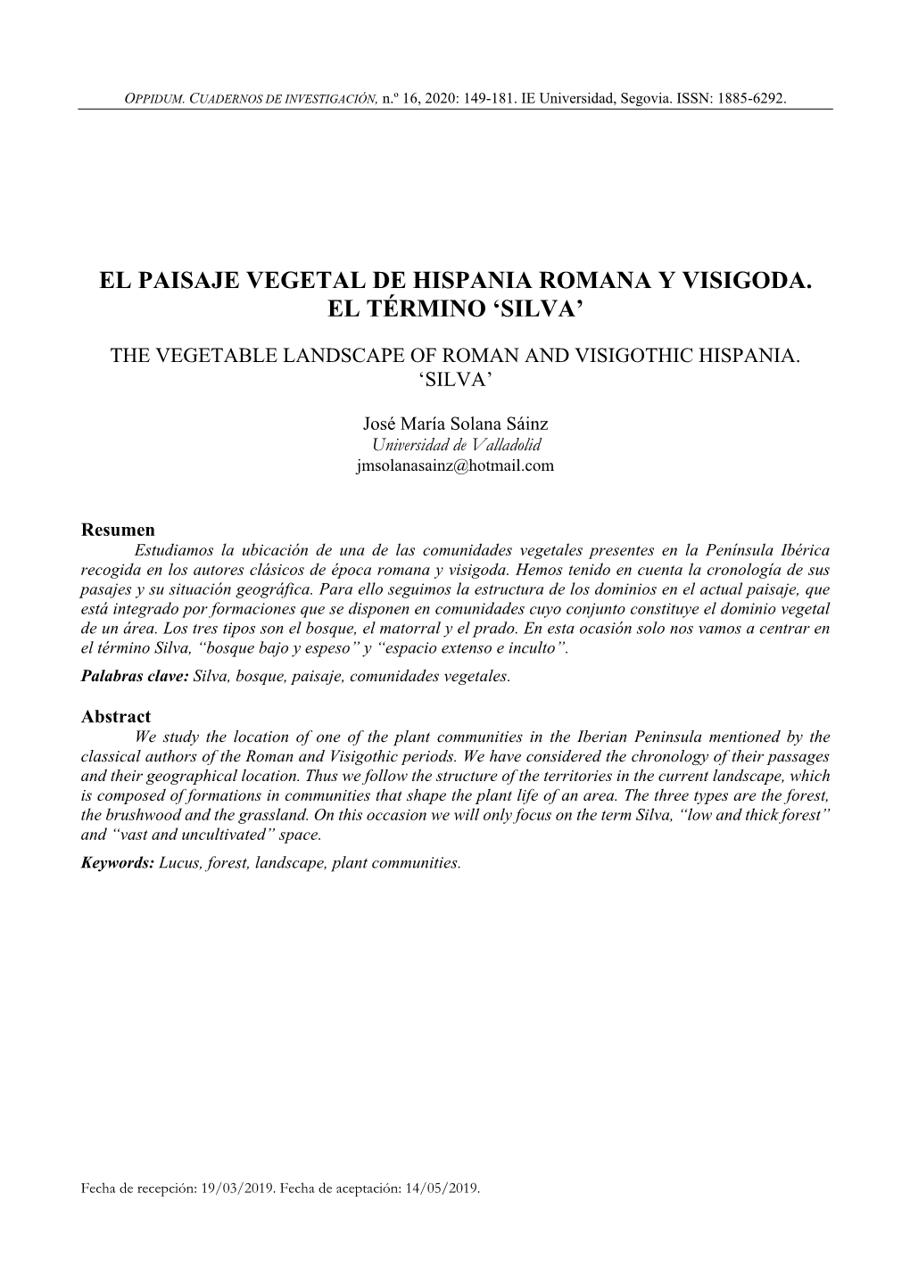 Paisaje Vegetal De Hispania Romana Y Visigoda. El Término ‘Silva’