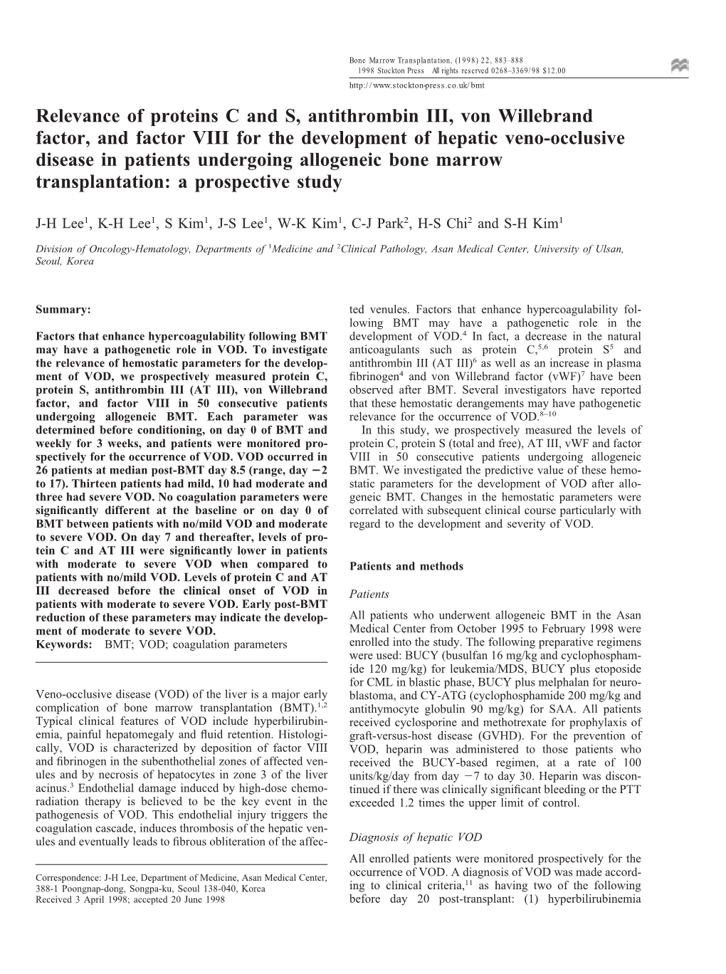 Relevance of Proteins C and S, Antithrombin III, Von Willebrand