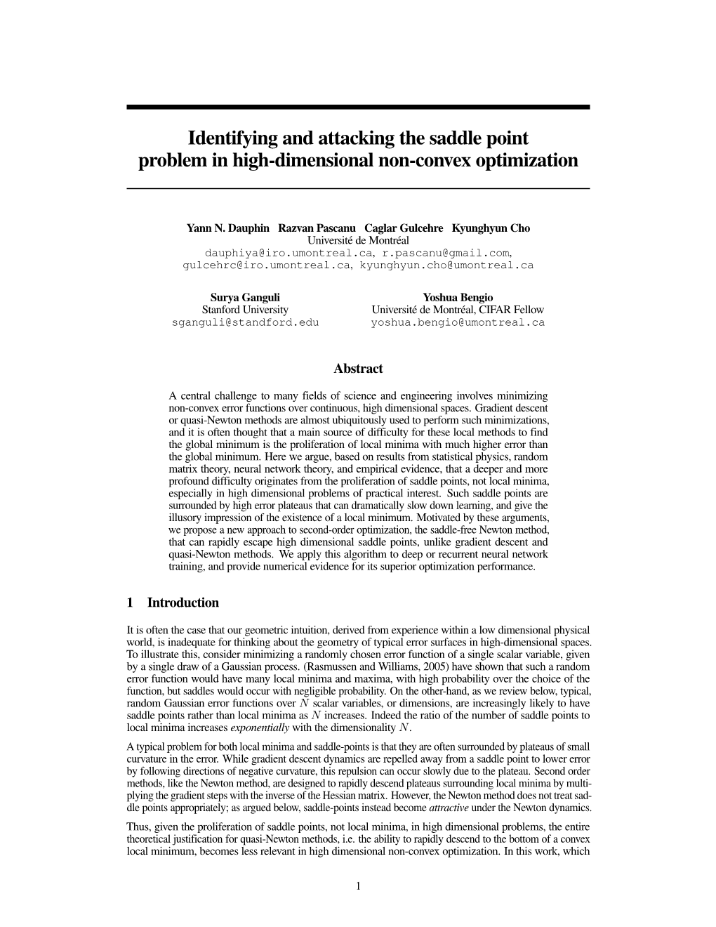 Identifying and Attacking the Saddle Point Problem in High-Dimensional Non-Convex Optimization