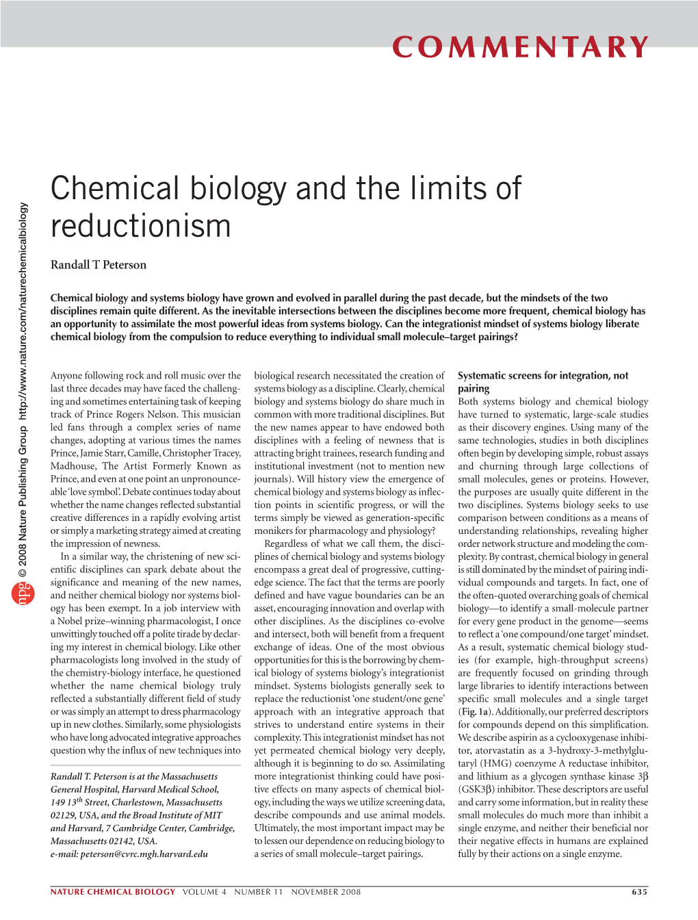 Chemical Biology and the Limits of Reductionism