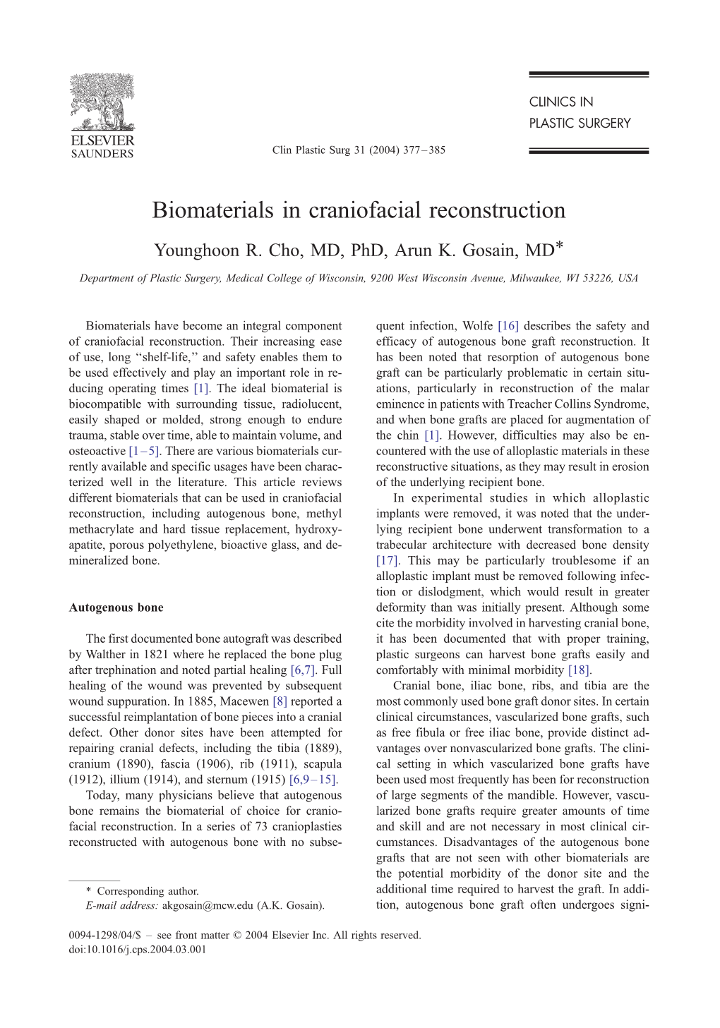 Biomaterials in Craniofacial Reconstruction