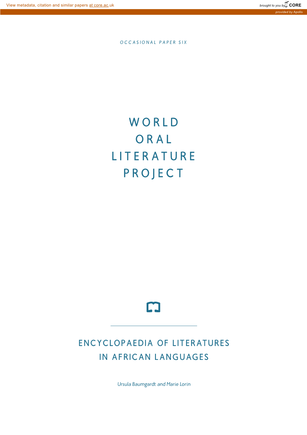 World Oral Literature Project