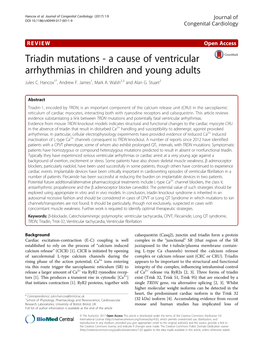 Triadin Mutations - a Cause of Ventricular Arrhythmias in Children and Young Adults Jules C