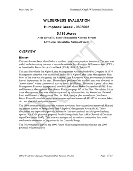 May-June 09 Humpback Creek Wilderness Evaluation