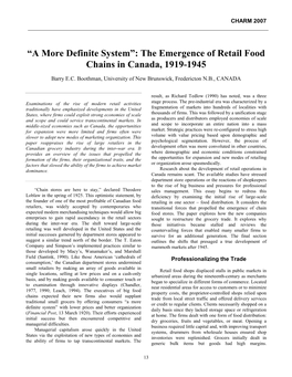 The Emergence of Retail Food Chains in Canada, 1919-1945