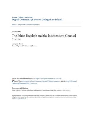 The Ethics Backlash and the Independent Counsel Statute