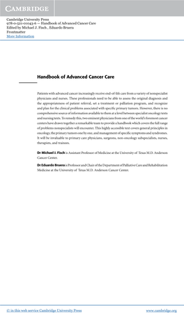 Handbook of Advanced Cancer Care Edited by Michael J