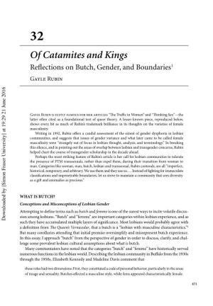 Of Catamites and Kings Reﬂ Ections on Butch, Gender, and Boundaries1 Gayle Rubin