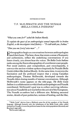 T.F. Mcilwraith and the NUXALK (BELLA COOLA INDIANS)1