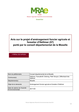 Avis Sur Le Projet D'aménagement Foncier Agricole Et Forestier