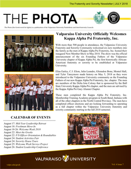 Valparaiso University Officially Welcomes Kappa Alpha Psi Fraternity, Inc