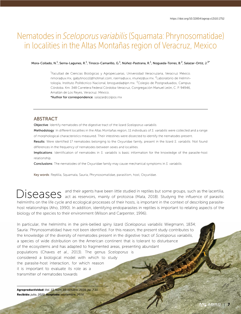 Nematodes in Sceloporus Variabilis(Squamata