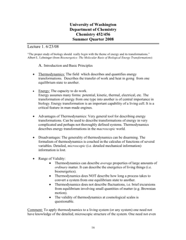 University of Washington Department of Chemistry Chemistry 452/456 Summer Quarter 2008