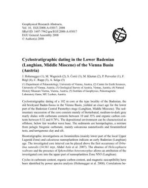 Cyclostratigraphic Dating in the Lower Badenian (Langhian, Middle Miocene) of the Vienna Basin (Austria) J
