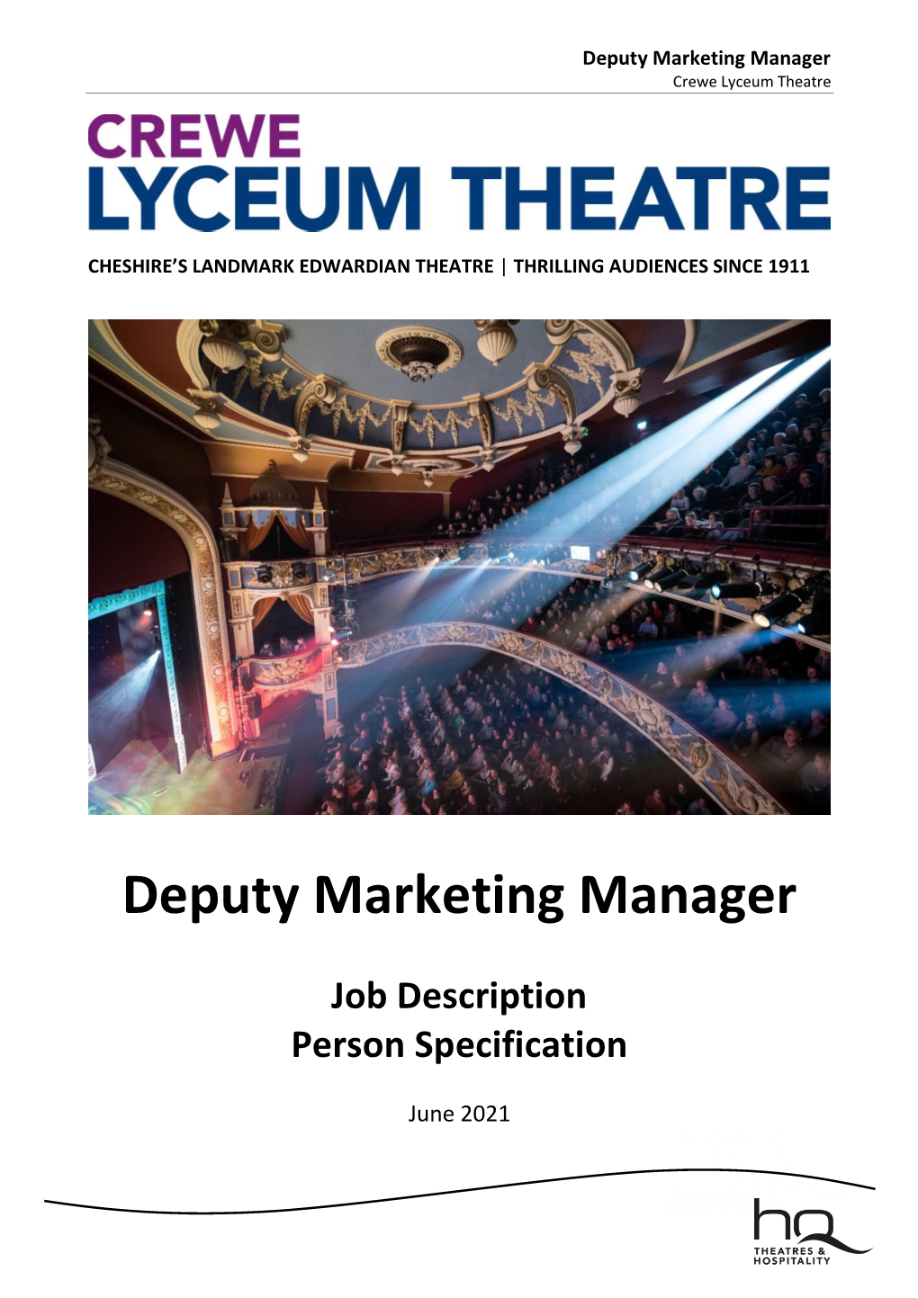 Deputy Marketing Manager Crewe Lyceum Theatre