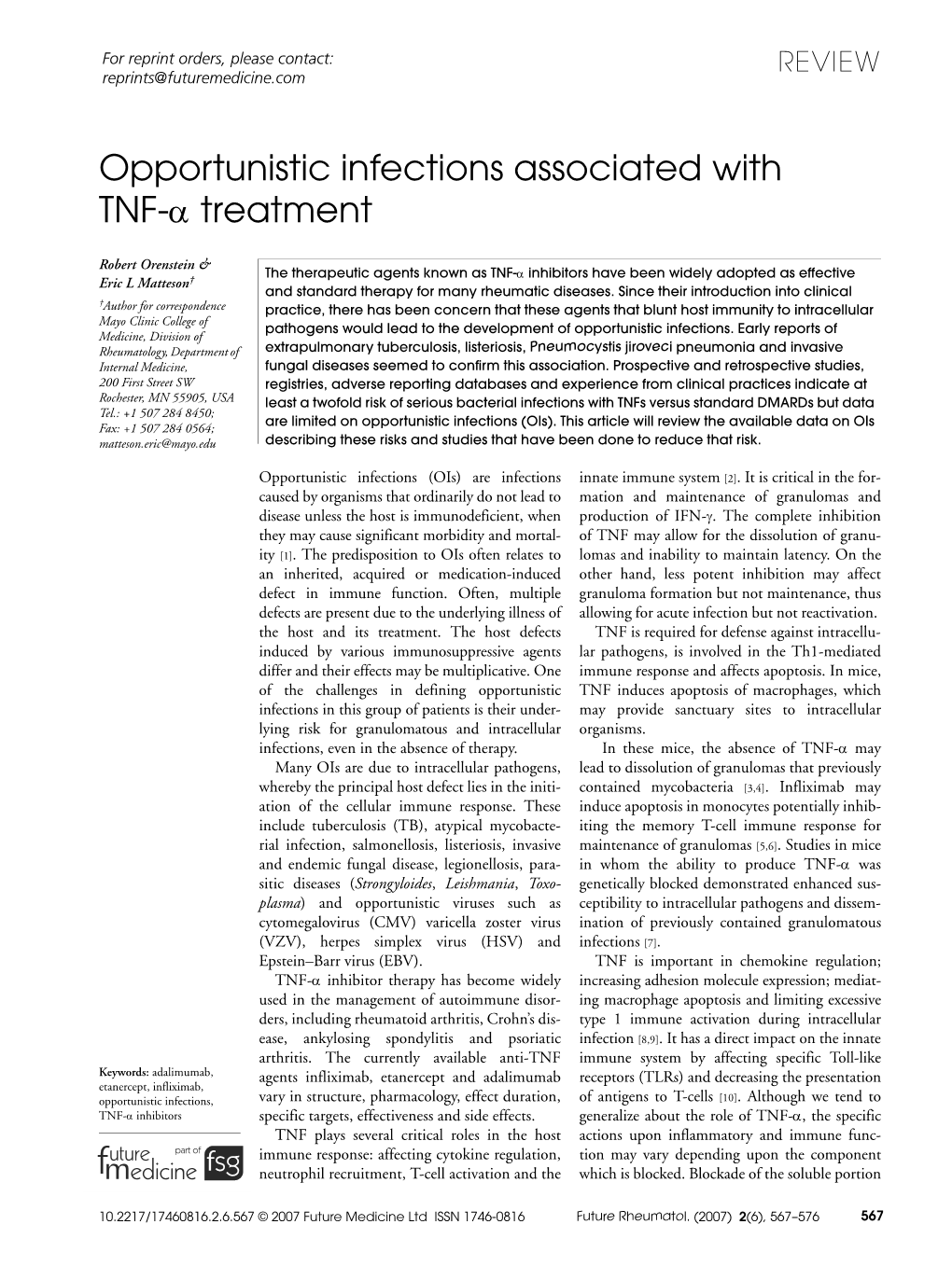 Opportunistic Infections Associated with TNF-Α Treatment