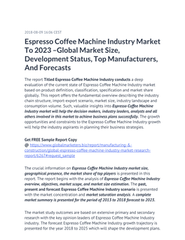 Espresso Coffee Machine Industry Market to 2023 –Global Market Size, Development Status, Top Manufacturers, and Forecasts