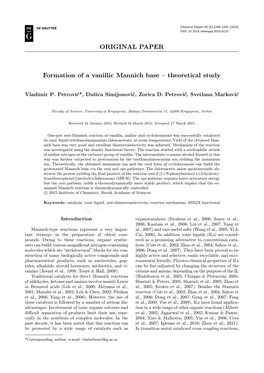 ORIGINAL PAPER Formation of a Vanillic Mannich Base – Theoretical