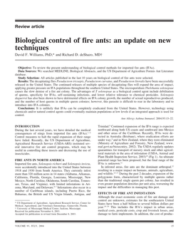 Biological Control of Fire Ants: an Update on New Techniques David F