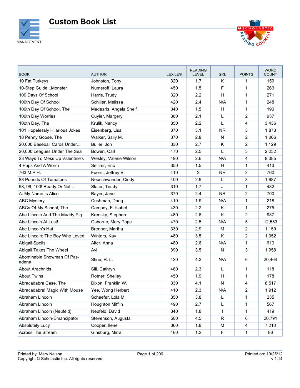 Custom Book List