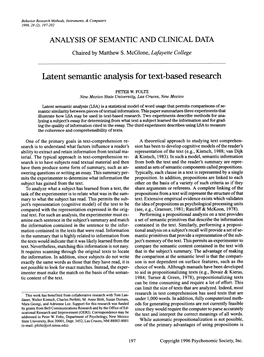 Latent Semantic Analysis for Text-Based Research