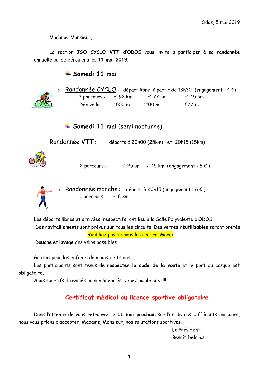 (Semi Nocturne) Certificat Médical Ou Licence Sportive Obligatoire