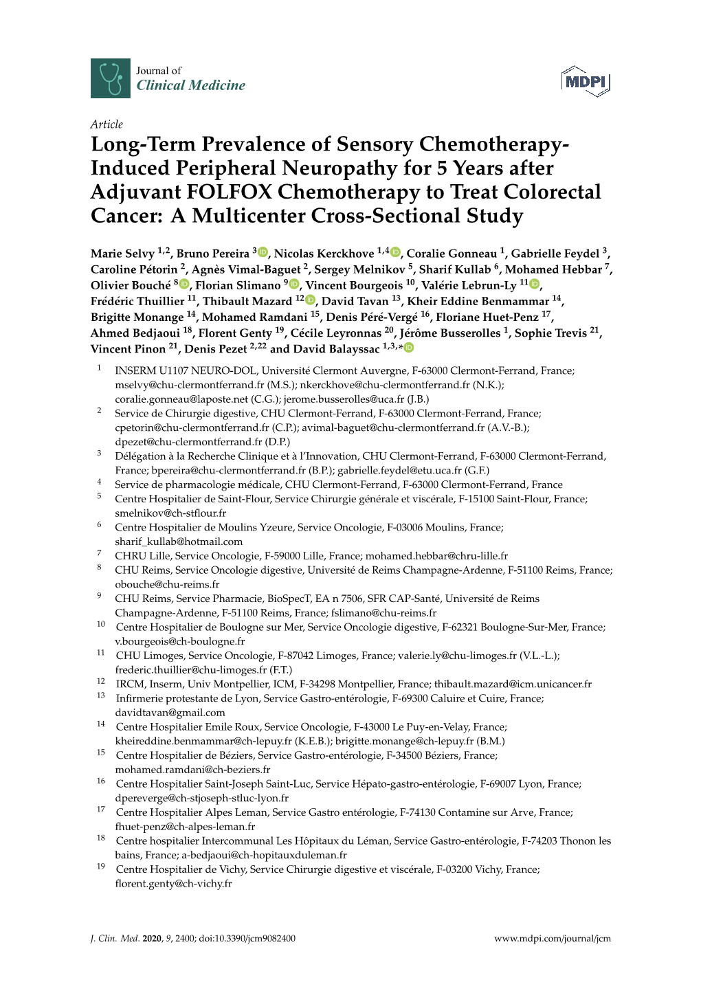 Long-Term Prevalence of Sensory Chemotherapy- Induced Peripheral