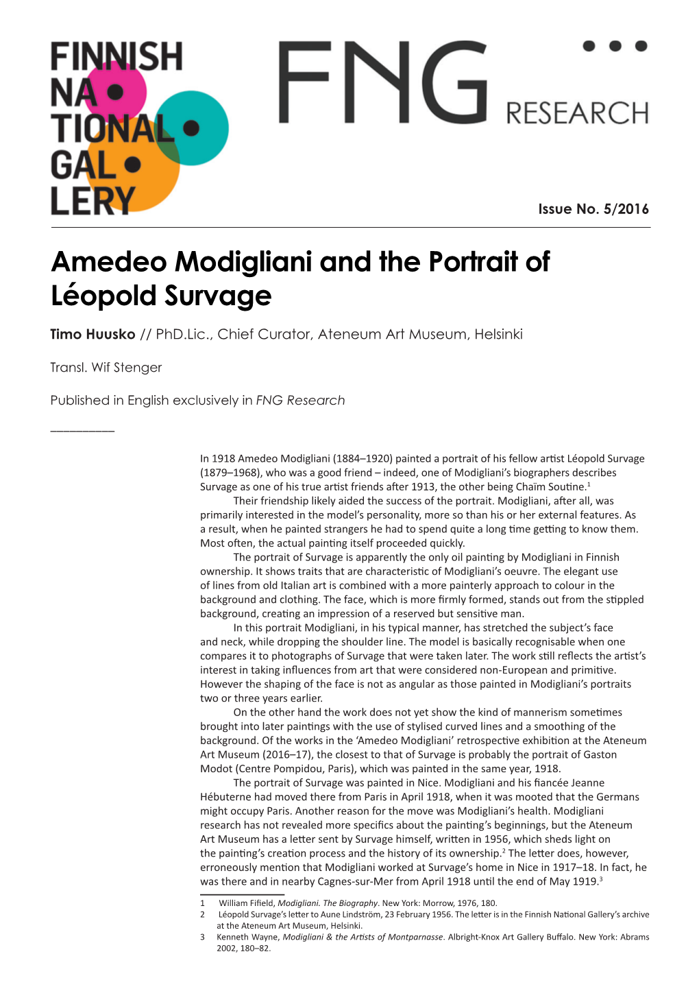 Amedeo Modigliani and the Portrait of Léopold Survage