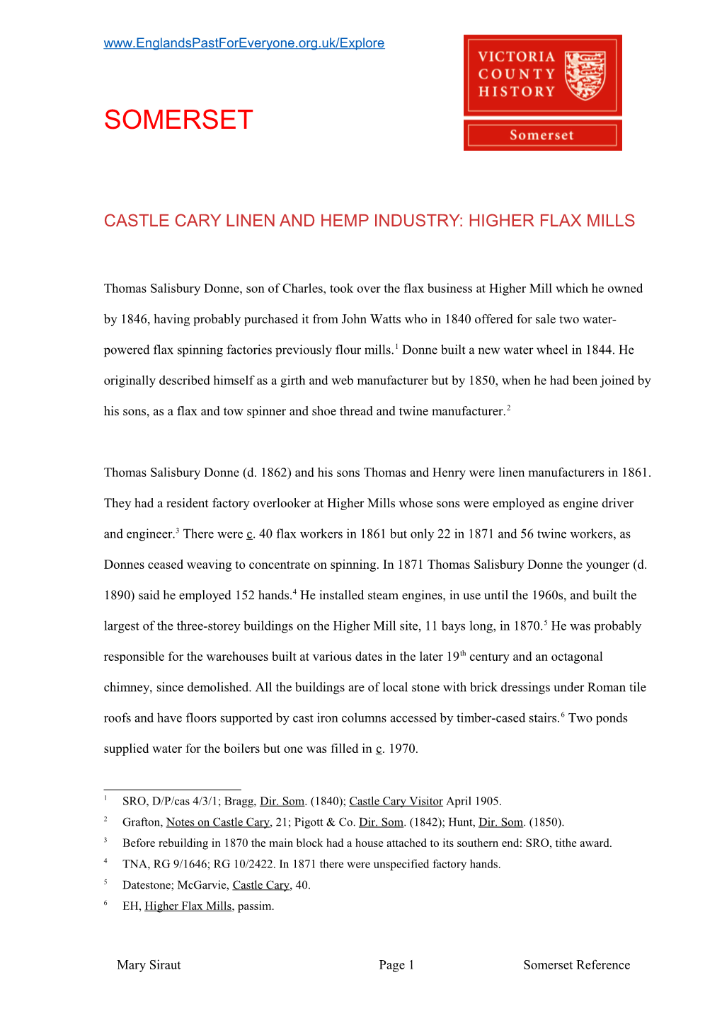 Castle Cary Linen and Hemp Industry: Higher Flax Mills