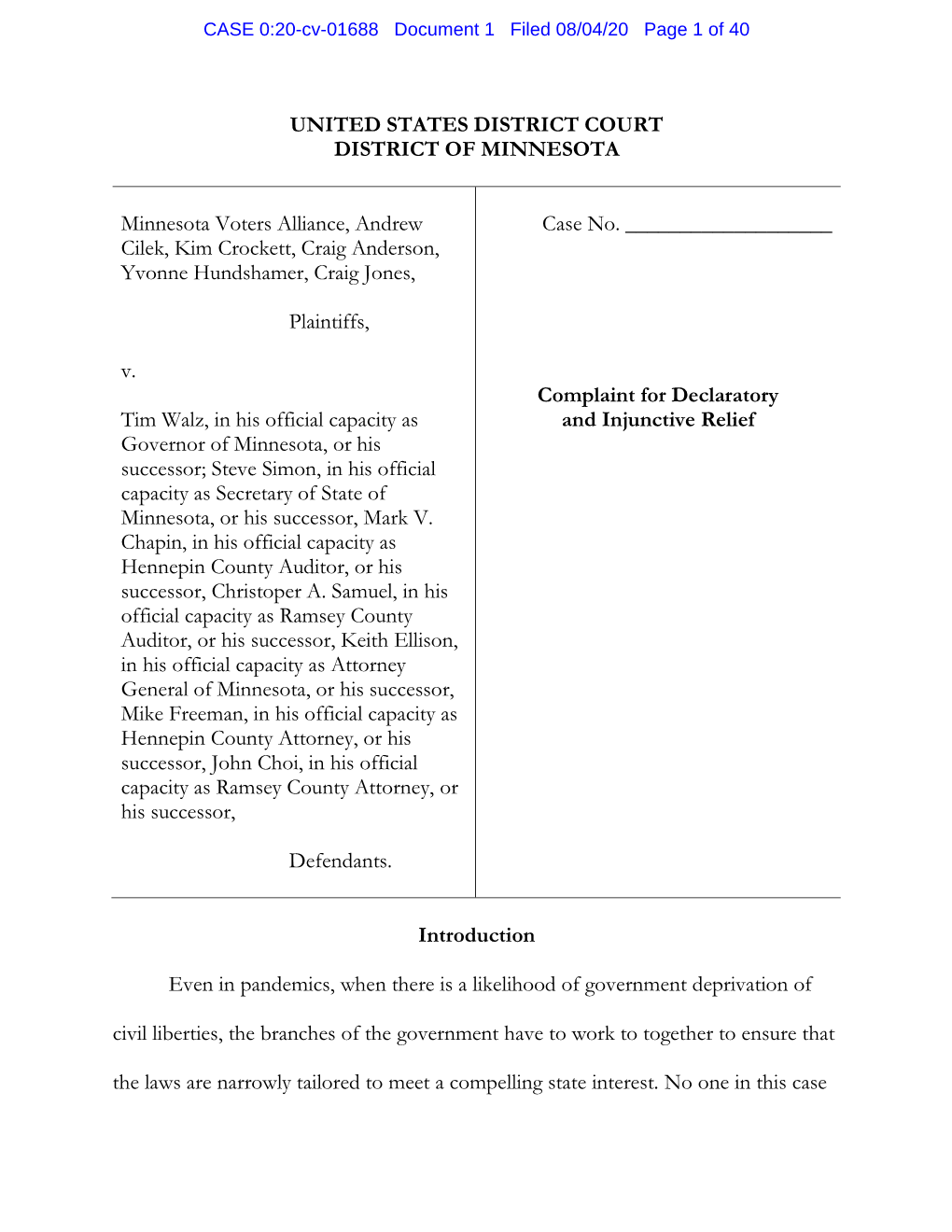 Minnesota Voters Alliance Et Al V Walz Et Al (1).Pdf