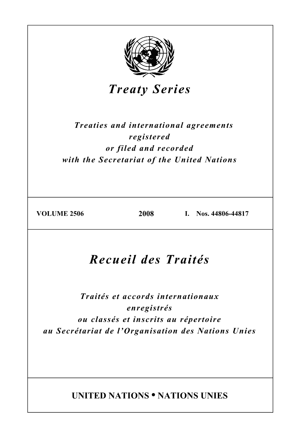 Treaty Series Recueil Des Traités