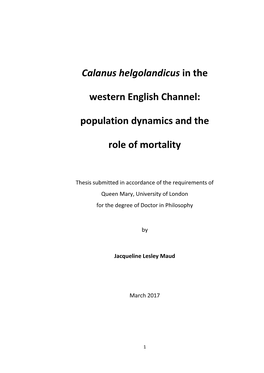 Calanus Helgolandicus in the Western English Channel: Population Dynamics and the Role of Mortality