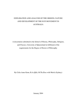 Exploration and Analysis of the Origins, Nature and Development of the Sufi Movement in Australia