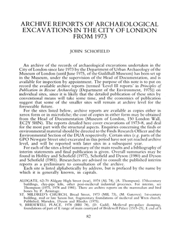 Archive Reports of Archaeological Excavations in the City of London from 1973