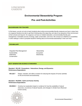 Environmental Stewardship Program Pre- and Post-Activities