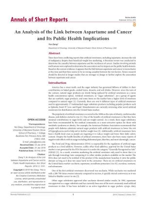 An Analysis of the Link Between Aspartame and Cancer and Its Public Health Implications