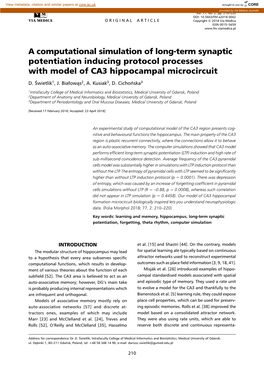 A Computational Simulation of Long-Term Synaptic Potentiation Inducing Protocol Processes with Model of CA3 Hippocampal Microcircuit D