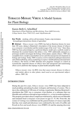 TOBACCO MOSAIC VIRUS: a Model System for Plant Biology